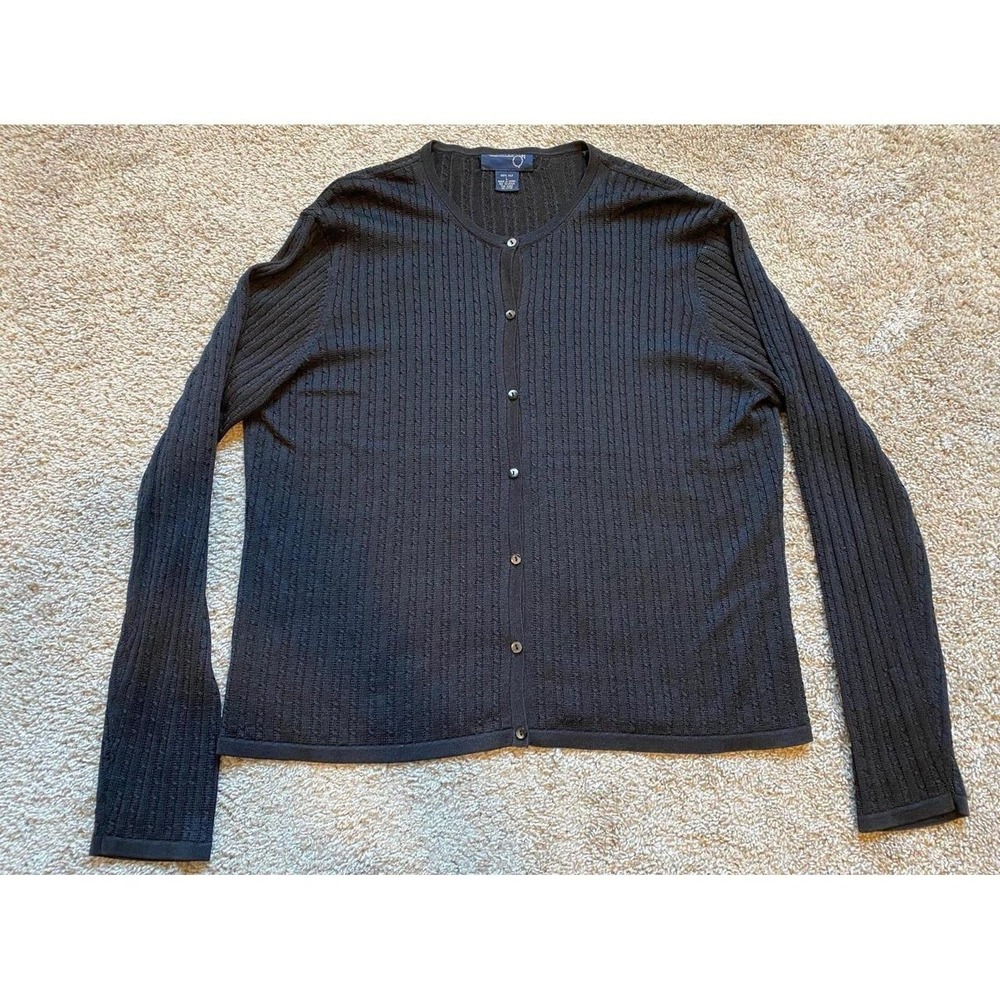 Country Shop Cardigan Sweater Pure Silk Women Large Black Preppy SKU12